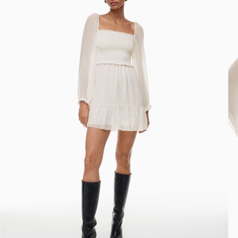 Aritzia White Tiered Mini Dress with Bishop Sleeves